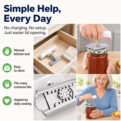 for Seniors with Arthritis, Jar Opener for Weak Hands, Kitchen Tool With Lid Opener Tool, Adjustable Grip Stainless Steel for Opening, Fits Lids 2.5–10cm