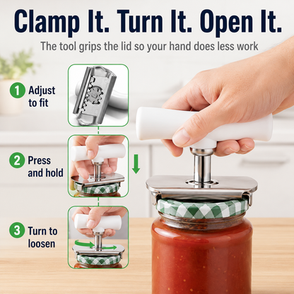 for Seniors with Arthritis, Jar Opener for Weak Hands, Kitchen Tool With Lid Opener Tool, Adjustable Grip Stainless Steel for Opening, Fits Lids 2.5–10cm