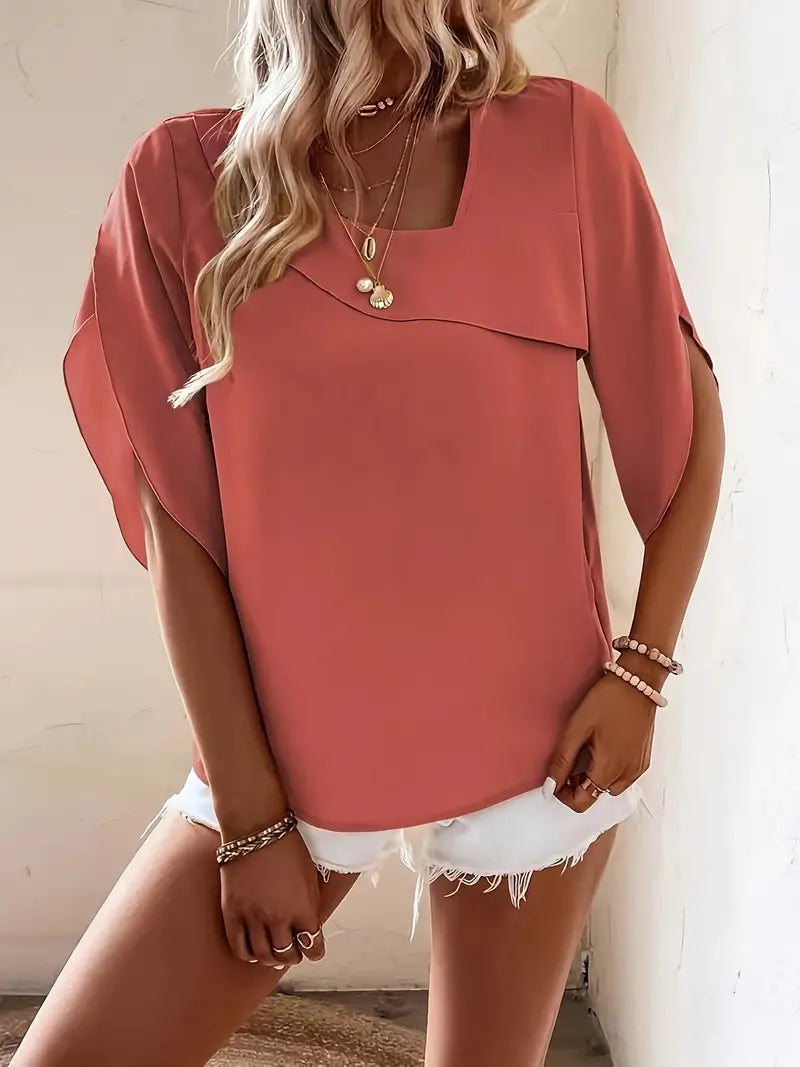 Sfrcord® Solid Color Skew Neck Blouse