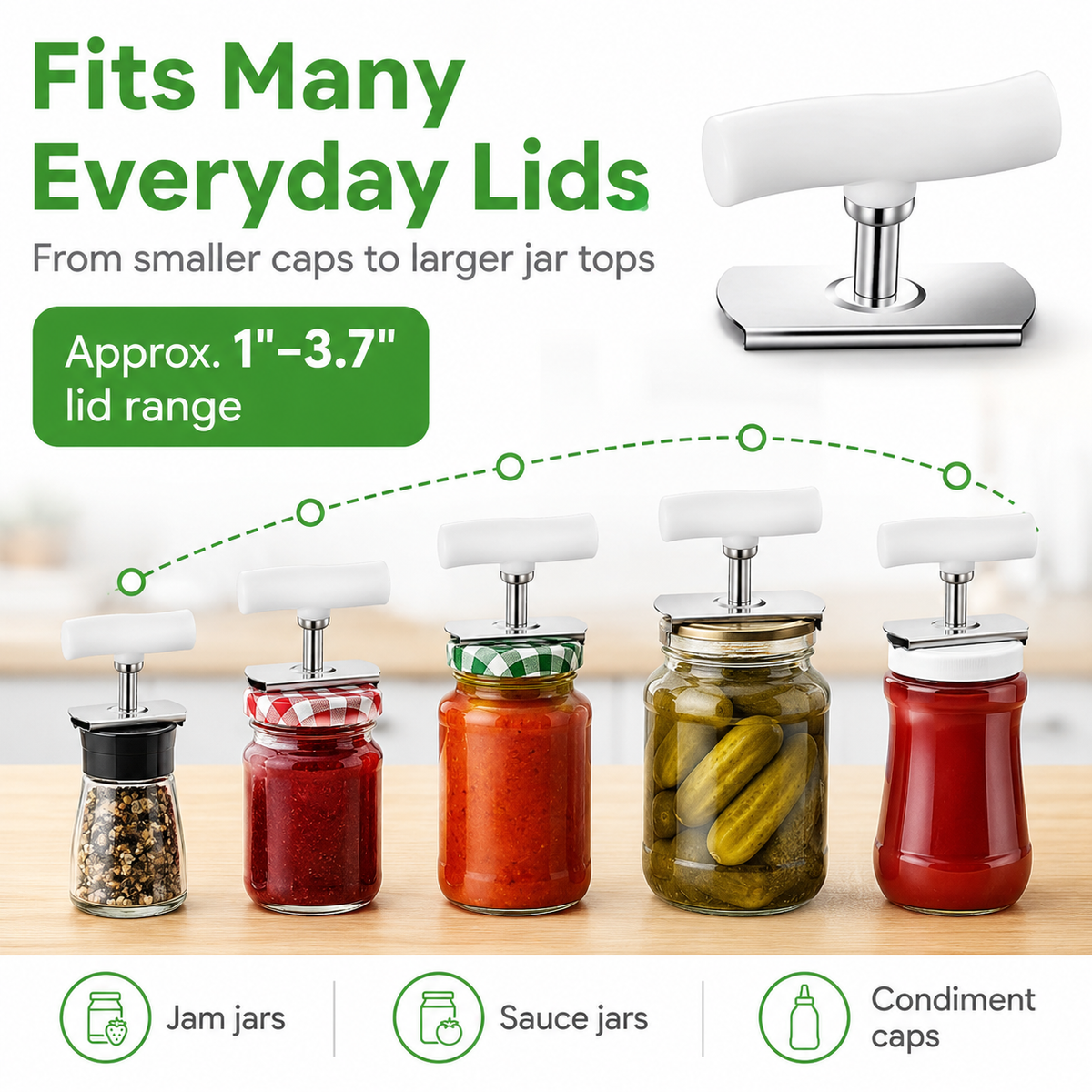 for Seniors with Arthritis, Jar Opener for Weak Hands, Kitchen Tool With Lid Opener Tool, Adjustable Grip Stainless Steel for Opening, Fits Lids 2.5–10cm