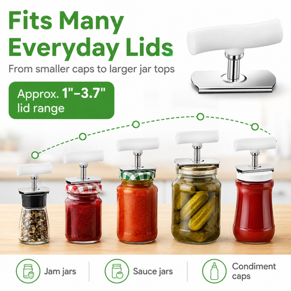 for Seniors with Arthritis, Jar Opener for Weak Hands, Kitchen Tool With Lid Opener Tool, Adjustable Grip Stainless Steel for Opening, Fits Lids 2.5–10cm