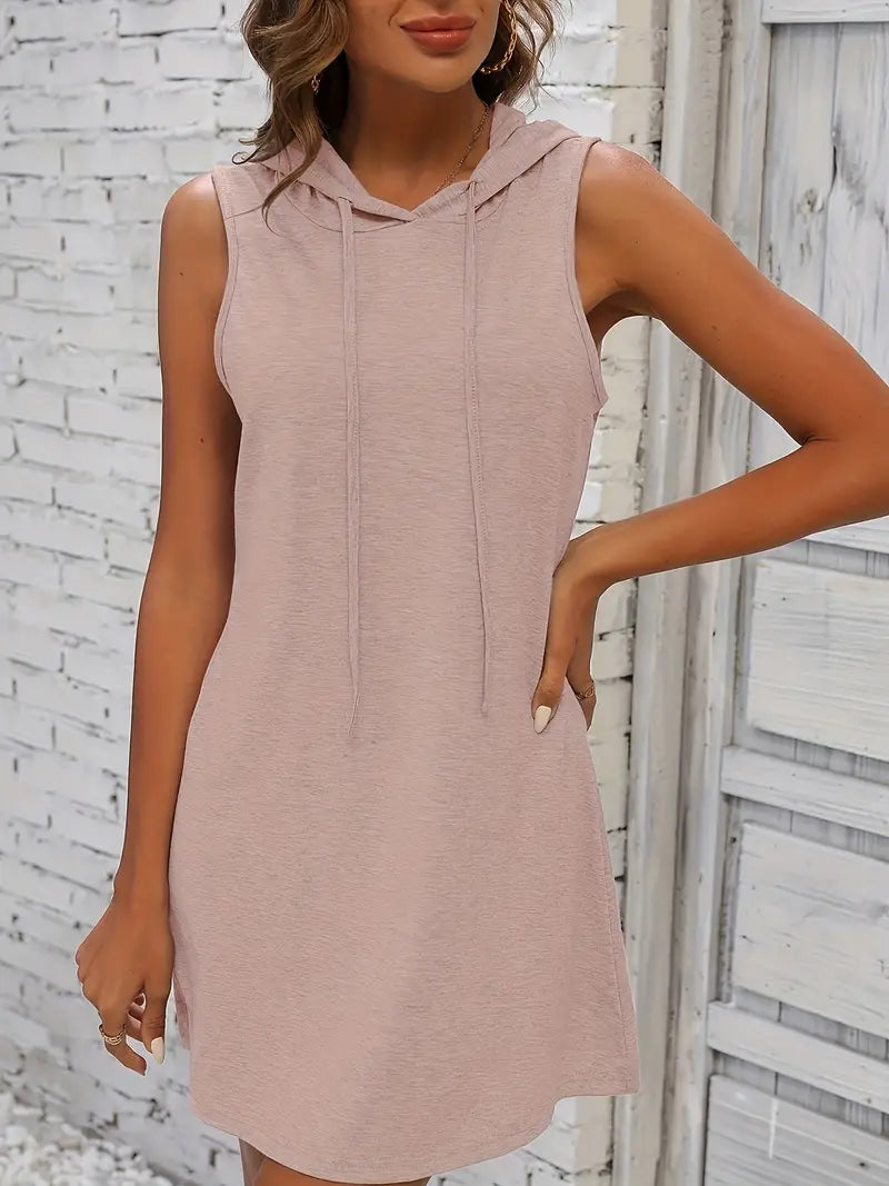 Sfrcord® Drawstring Sleeveless Hooded Dress